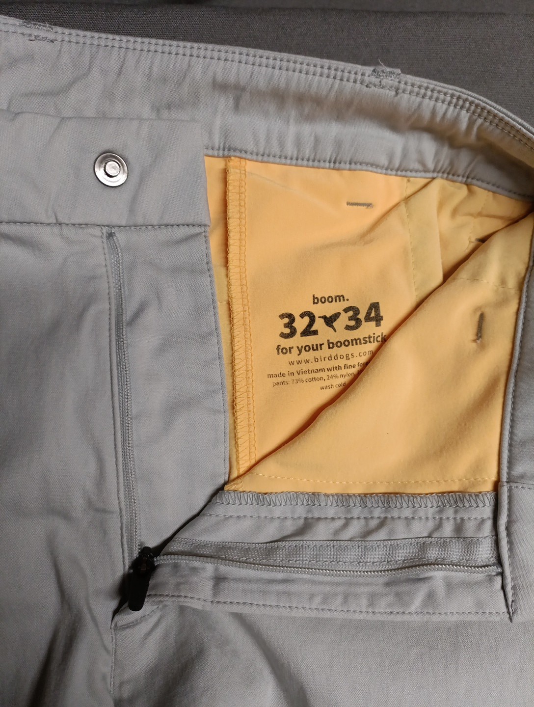 Bird Dogs Pants Mens 32x33 Light Gray Boom For Your Boomstick Chino Unlined EUC