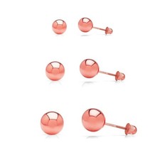 14k Rose Gold Ball Stud Earrings 3 Pair Set 3mm, 4mm, 5mm Screw-Backs