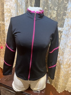 Womens Chloe Noel Adult S Black Figure Skating Jacket Pink Trim & Crystals