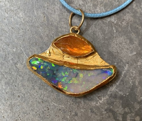 Pendant Gold Fine 24ct, 18 CT, Silver, 1 Opal Noble of Australia, 1 Fire - Picture 4 of 21