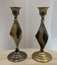 Vintage Solid Brass Spiral Twist Candlestick Holders 7" Tall India Taper Candle