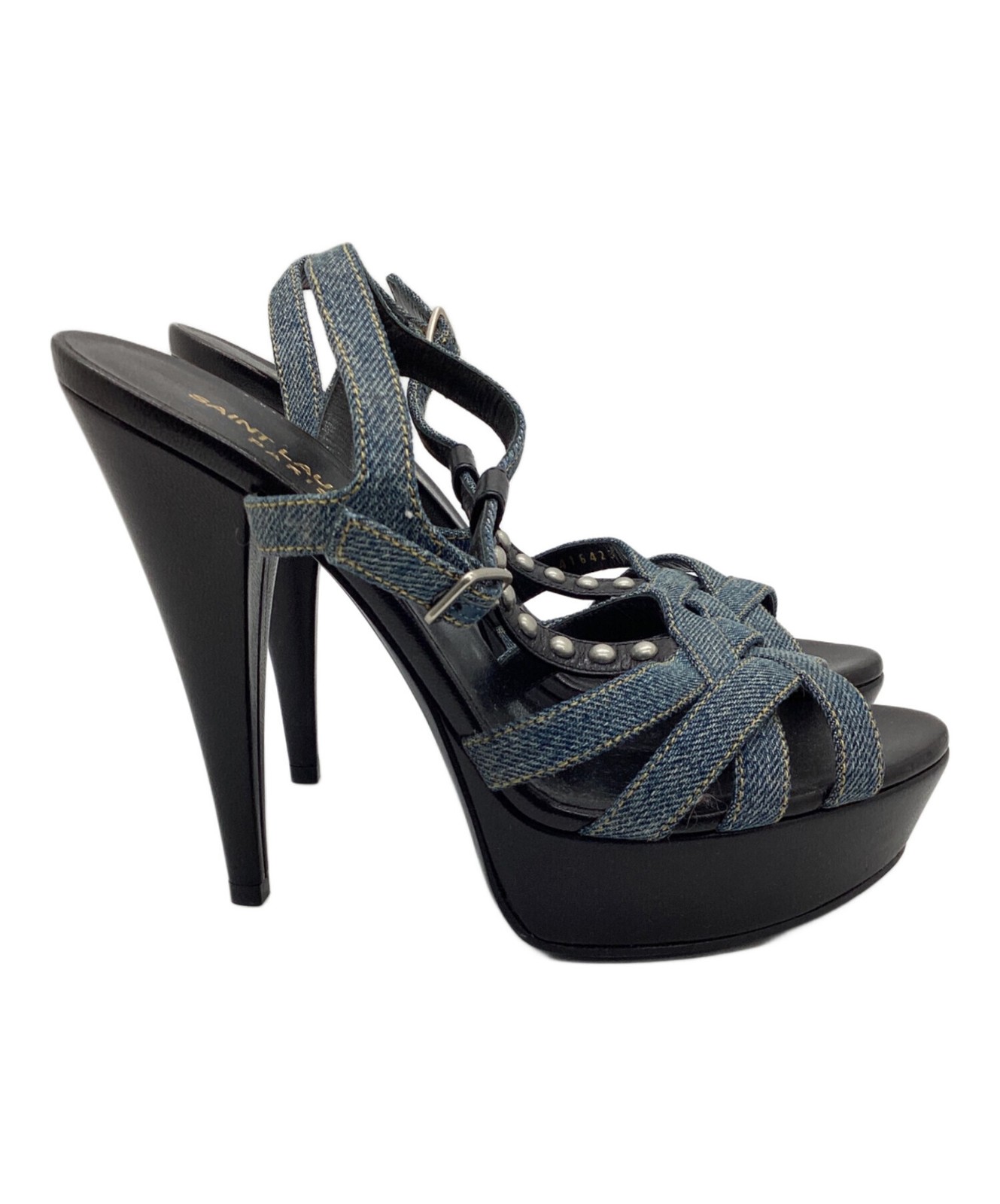 Saint Laurent Paris sandali con borchie denim nero taglia 37 donna autentici