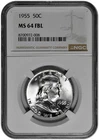 1955 50C Silver Franklin Half Dollar NGC Graded MS 64 FBL