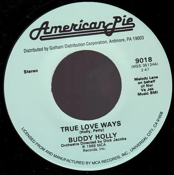 Buddy Holly / Nervous Norvus Single 7" Vinyle True Love Ways / Transfusion - Photo 1/1