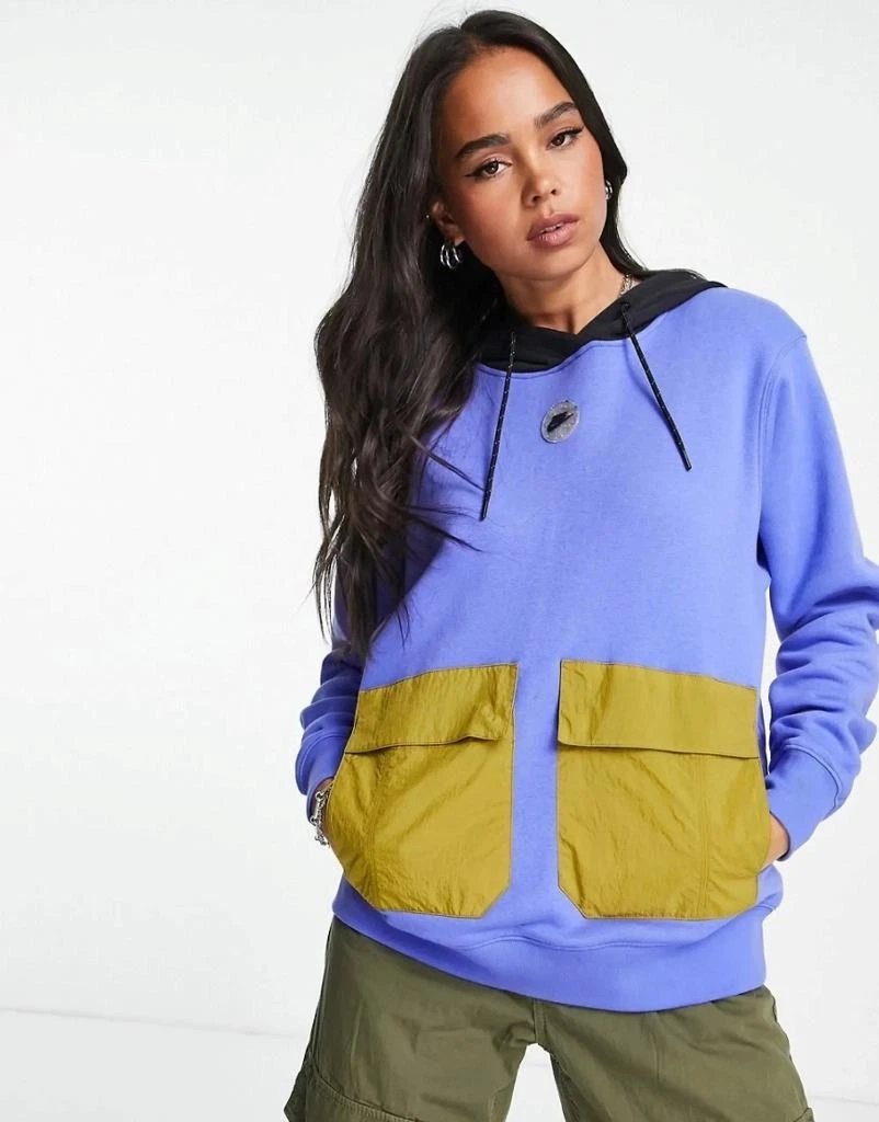 Nike Womens Pullover Sweatshirt Hoodie M Oversized Long Sleeve Pockets Blue $80