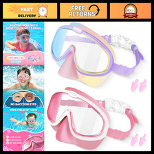 Kids Swim Goggles 2 Pack for Ages 3-12, Anti-Fog, Clear View, Toddler Nose Cover