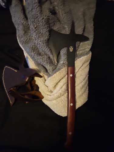 Combat Style Tomahawk Axe w/ Spike Back Wood Handle & Leather Sheath