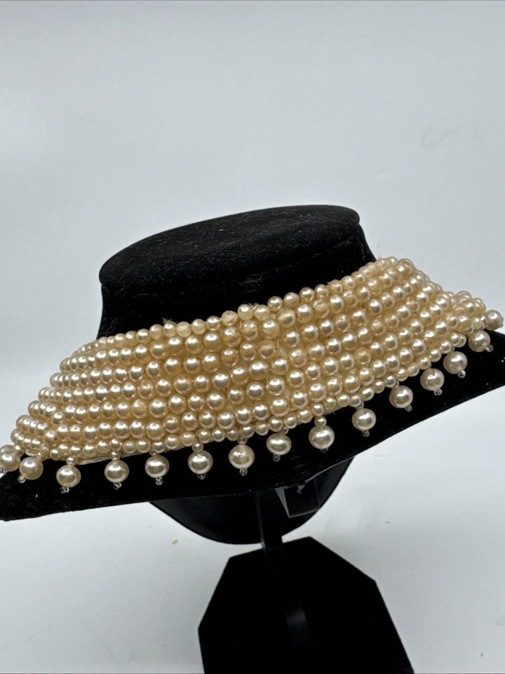 Collar/collar vintage de perlas de imitación de los años 50 de moda hecho a mano en Japón Foto 3 de 4