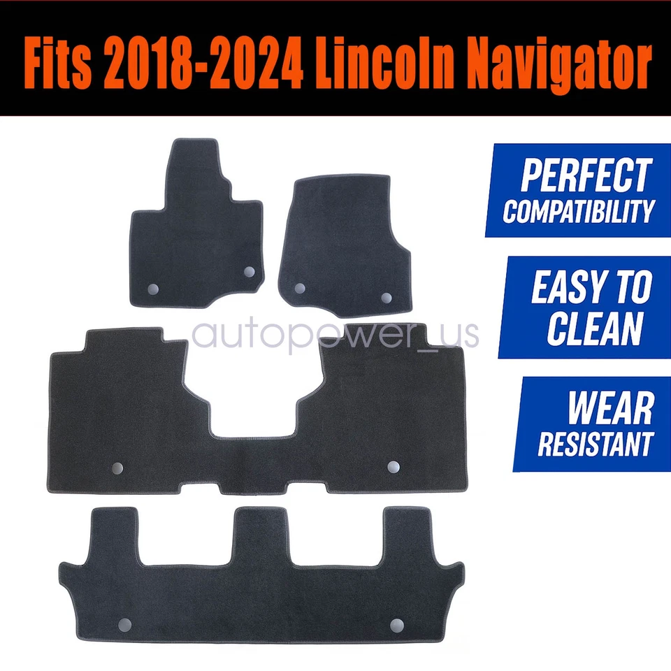 Alfombrillas delanteras traseras de terciopelo negras nuevas para Lincoln Navigator 2018-2024 Foto 2 de 4