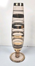 Antique Romania Amber Glass Striped Gold Bud Vase Bonski SKLO 1950s 9  tall