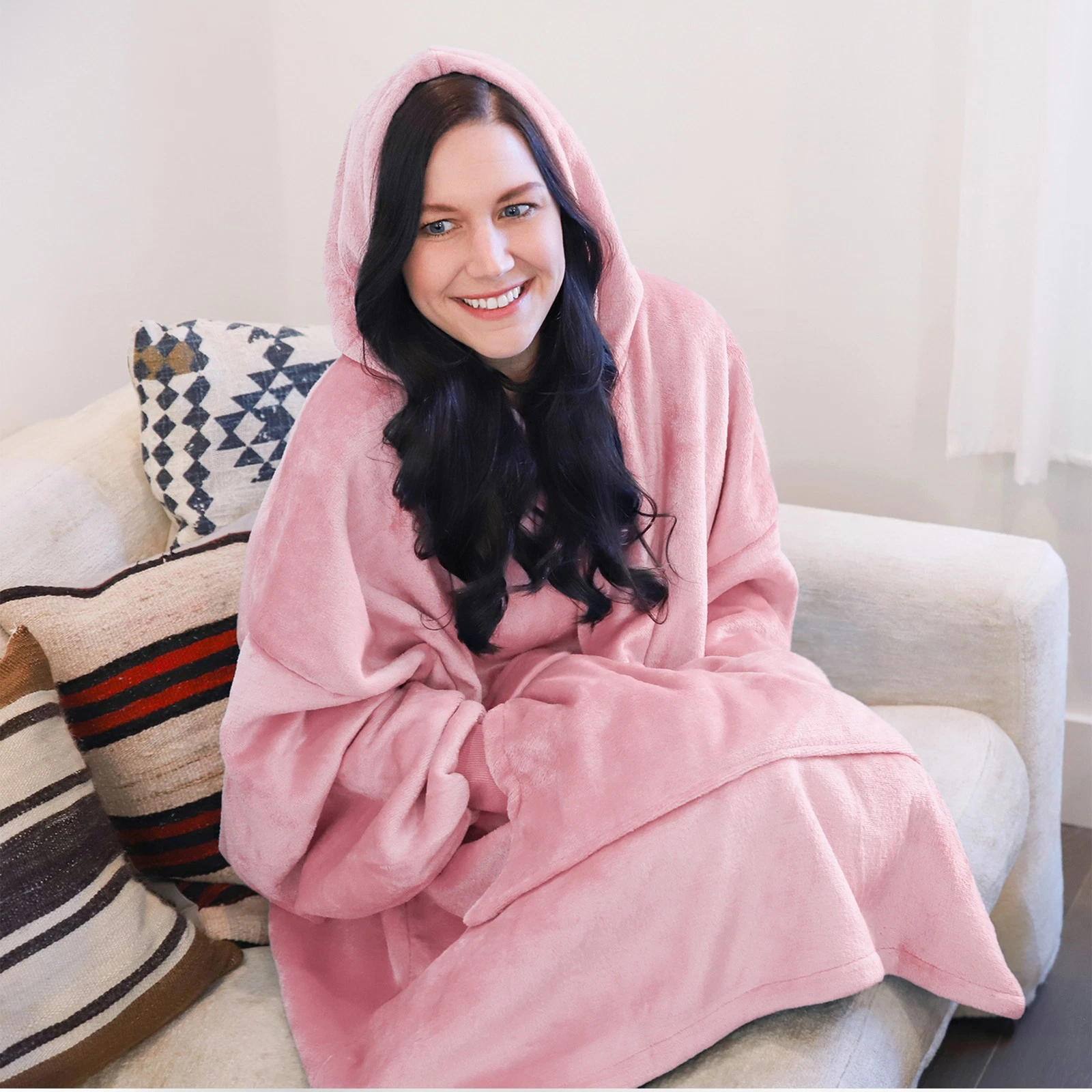 OFF WHITE Catalogna Felpa con Cappuccio Oversize Coperta Super Morbida Calda Comoda Sherpa