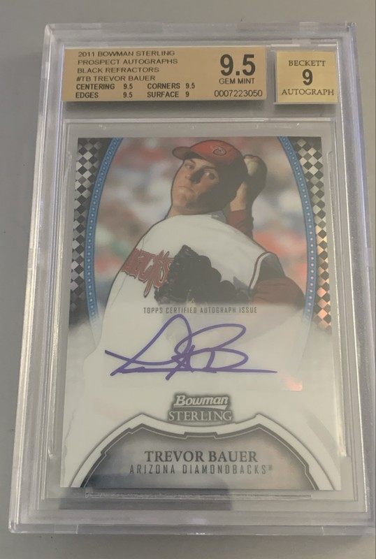 🔥ONLY25 Trevor Bauer RC 2011 Bowman Sterling  Autograph Black Ref Auto BGS 9.5
