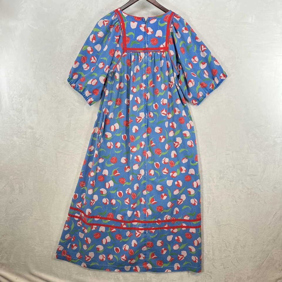 Vestido Vintage Lord & Taylor Mujer Grande Azul Tulipán Floral Muumuu Caftán Años 70 Foto 3 de 4