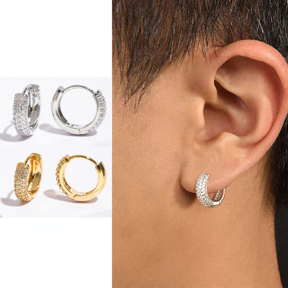 Orecchini a cerchio con zircone in acciaio inox per uomo donna elegante punk