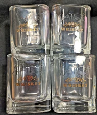 Set Of 4 Vintage Heavy Square Bottom Jack Daniels Whiskey Glasses