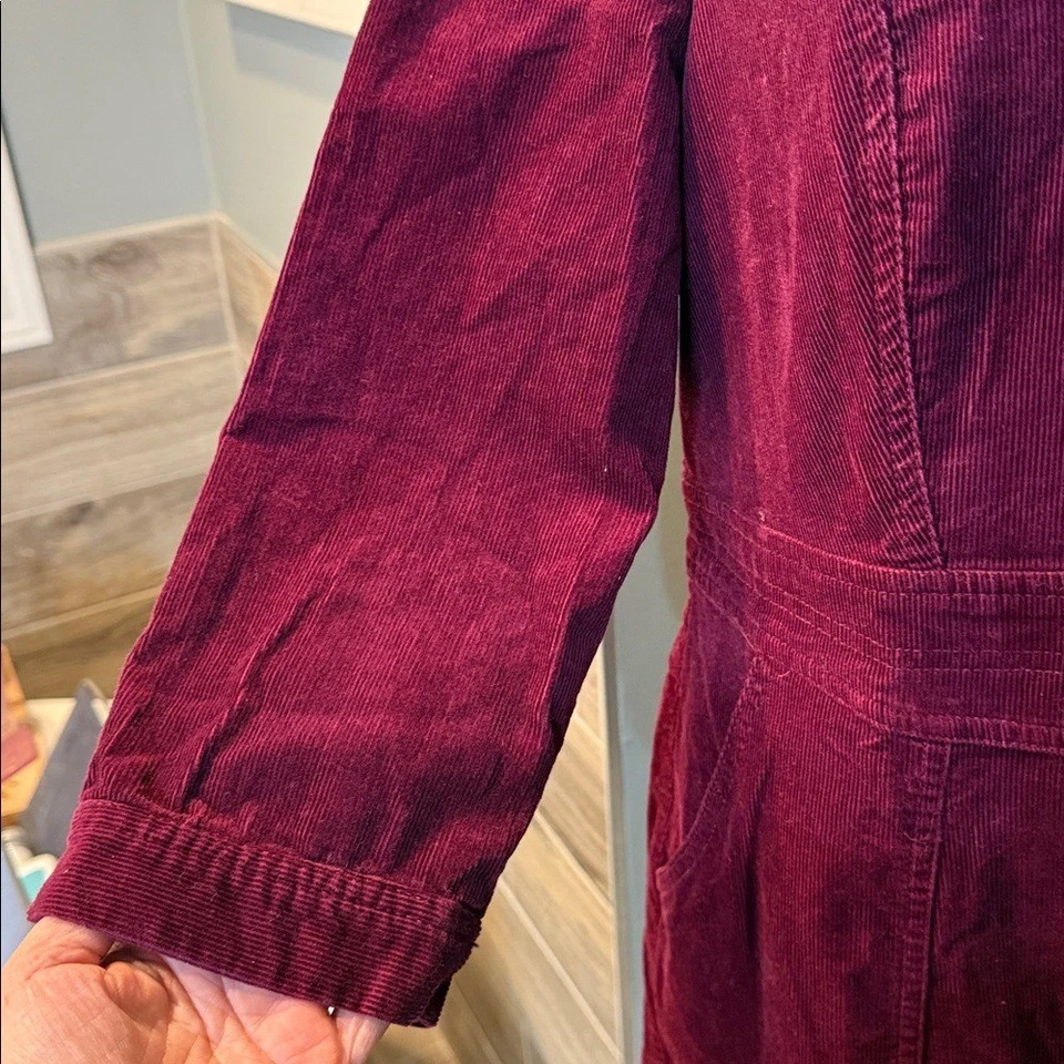 Vestido Boden Coraline Pana Manga 3/4 con Bolsillos Borgoña Profundo Talla 10 Foto 4 de 4