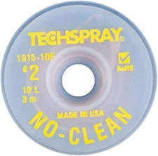 Techspray 1815-10F Solder Wick, No-Clean, 0.055" x 10 ft, Size #2, Yellow Label