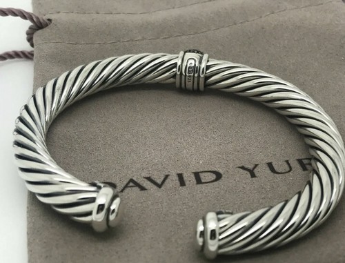 David Yurman Sterling Silver 7mm Pave Black Diamond Cable Cuff Bracelet - Picture 3 of 4