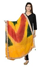 Women's Jaipuri Rajasthani Art Silk Polka Dots Printed Bandhani Bandhej Dupatta