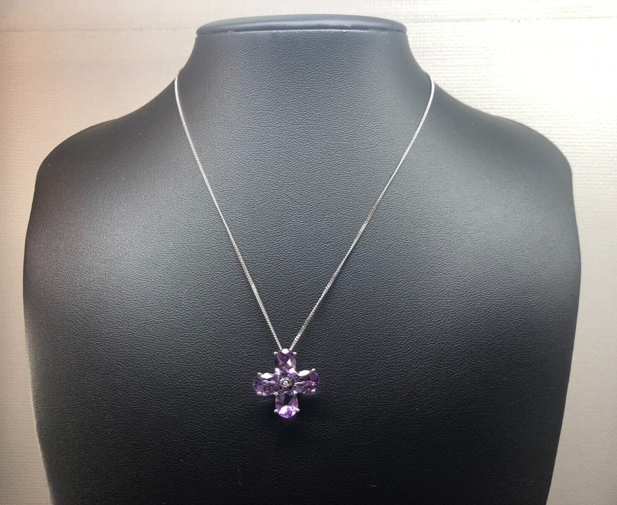 K18WG 4.57ct Amethysts 0.03ct Diamond White Gold Necklace JAPAN