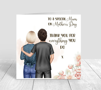 カード・フォト・ブロマイド MOTHER2 Characters Greeting Card Set Mother's Day Card | Happy Mothers Day Card | Mom and 2 Kids