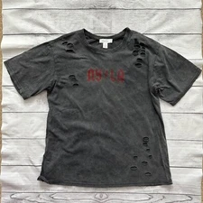 WHITE FAWN Women's Distressed Faded Black NY LA Graphic T-Shirt Size Small