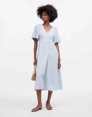 linen midi dresses with short sleeves JADE Women's Short Sleeve Linen Midi Dress with Double Layer Hem –  LirenneWear