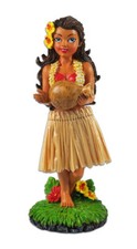 Dashboard Hula Girl Doll Playing Ipu Natural Skirt Hawaiian Hawaii Island Gift N