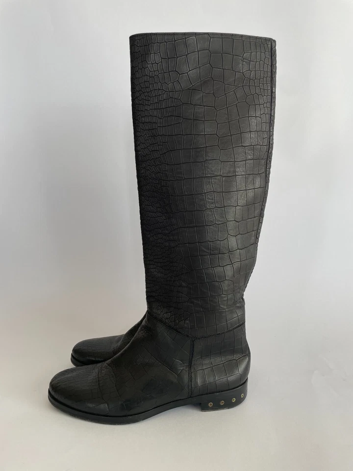 Botas altas Lanvin negras de cocodrilo con tacón de tornillo en relieve talla 41 Foto 3 de 4