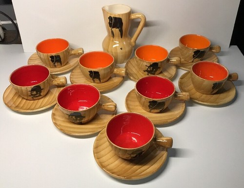 Service À Café Imitation Bois Vintage Vallauris Grandjean Jourdan / Masson - 第 1/12 張圖片