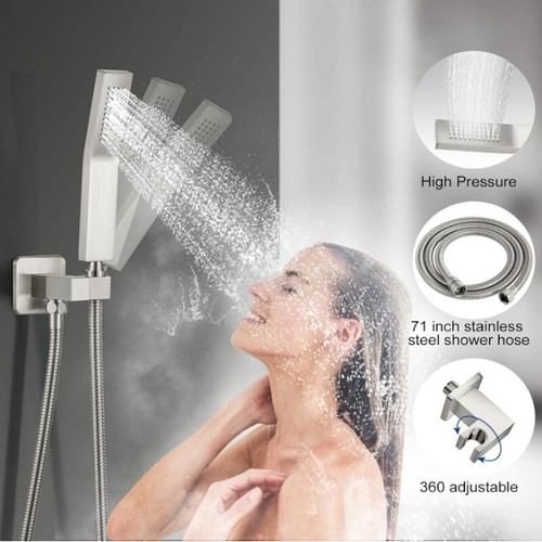 Bathroom Shower Faucet Set Luxury Rainfall Shower Head Combo System Mixer Valve - Picture 60 of 332