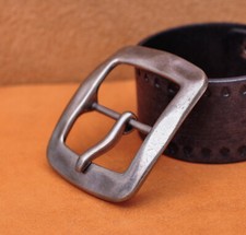 Vintage Silver Square Center Bar Pin Buckle for Leathercraft Belt Fit 40mm Strap