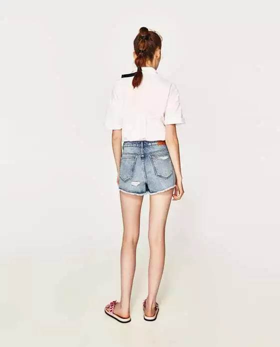 PANTALONCINI DENIM ZARA TOPPA FLOREALE A VITA ALTA REF. 6855 017 TAGLIA 32 US 0