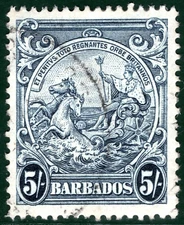 BARBADOS KGVI High Value SG.256a 5s Indigo (1941) Used Cat £15 {samwells}XBLUE77