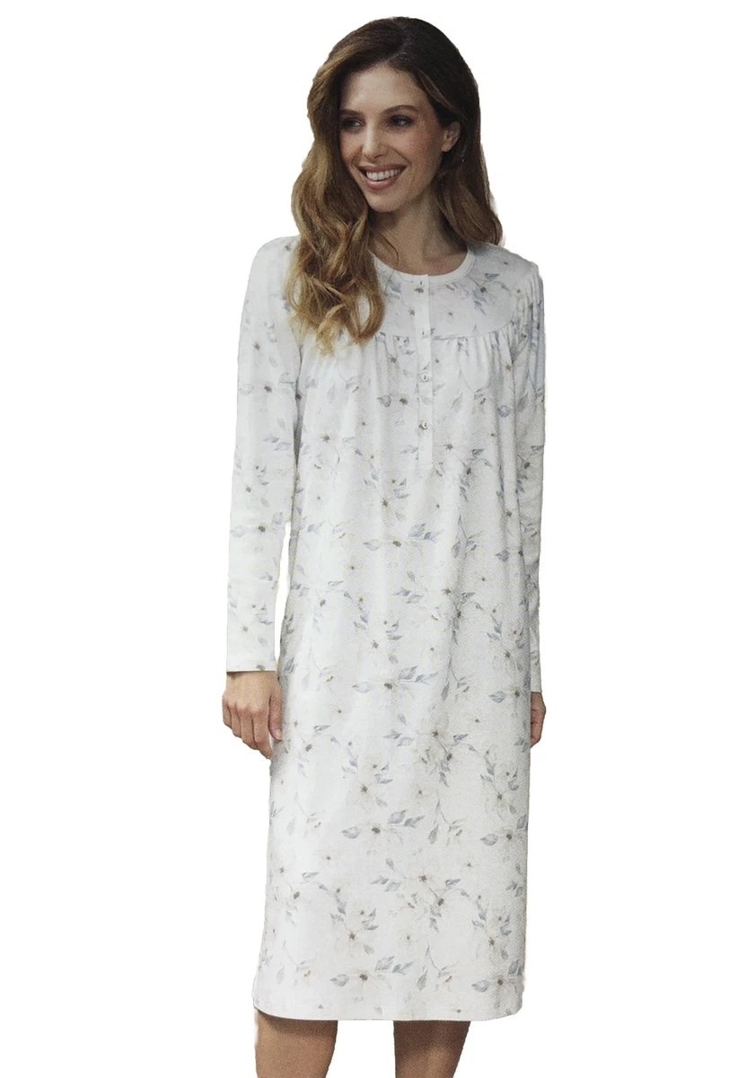 Bresdk Camicia da Notte Donna Cotone Manica Lunga Pigiama Donna Elegante con Stampa Confortevole Loungewear Perfetto Natale, Compleanno, Festa della Mamma S-3XL Nero S