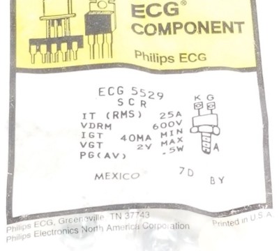NEW PHILIPS ECG 5529 SILICON CONTROLLED RECTIFIER, 25A, 600V, ECG5529