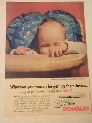1955 DOUGLAS DC-7 PLANE, AMERICAN FORE INSURANCE 2 SIDED VINTAGE PRINT AD L045
