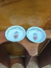 Vintage Pair Floral Pink Rose Germany  Open Work Porcelain Bowls Bowl