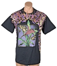 VTG Hummingbird Black t-shirt XL USA Screen Stars Best Purple/Gold Glitter Splat