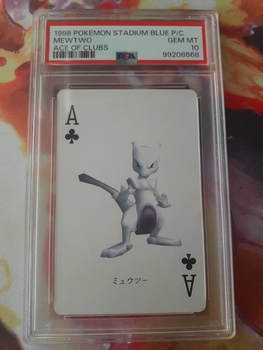1999 Pokemon Mewtwo Ace of Clubs Stadium Blue 3D Playing Card PSA 10 Gem Mint👁️