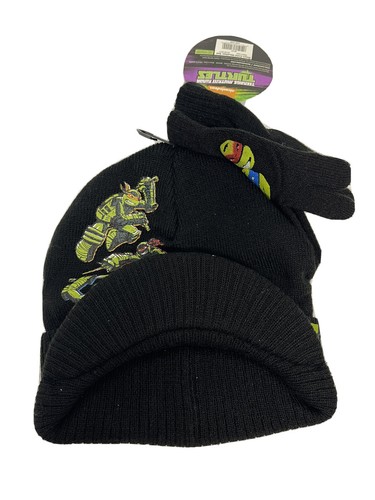 Teenage Mutant Ninja Turtles Billed Beanie Cap Hat Glove Combo Winter Set Boy's - Picture 4 of 12