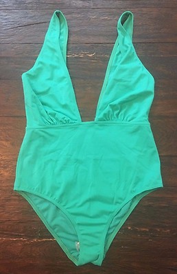 Asos High Waist Deep Plunge Swimsuit Green SZ UK US NEW SOLD