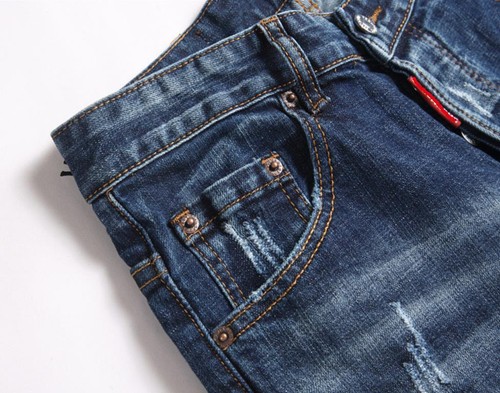 Pantalones de mezclilla elásticos rasgados punk con decoración de letras azul oscuro para hombre - Imagen 4 de 7