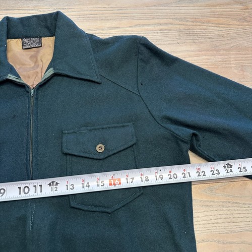 READ VTG 70s Sears Jeans Joint Green Wool 1/4 Zip Flannel Shirt L/S Disco Holes - Picture 11 of 24