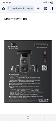 Bravius 3.1 Hi Def sound amplifier. Black 1500w bluetooth capable. 