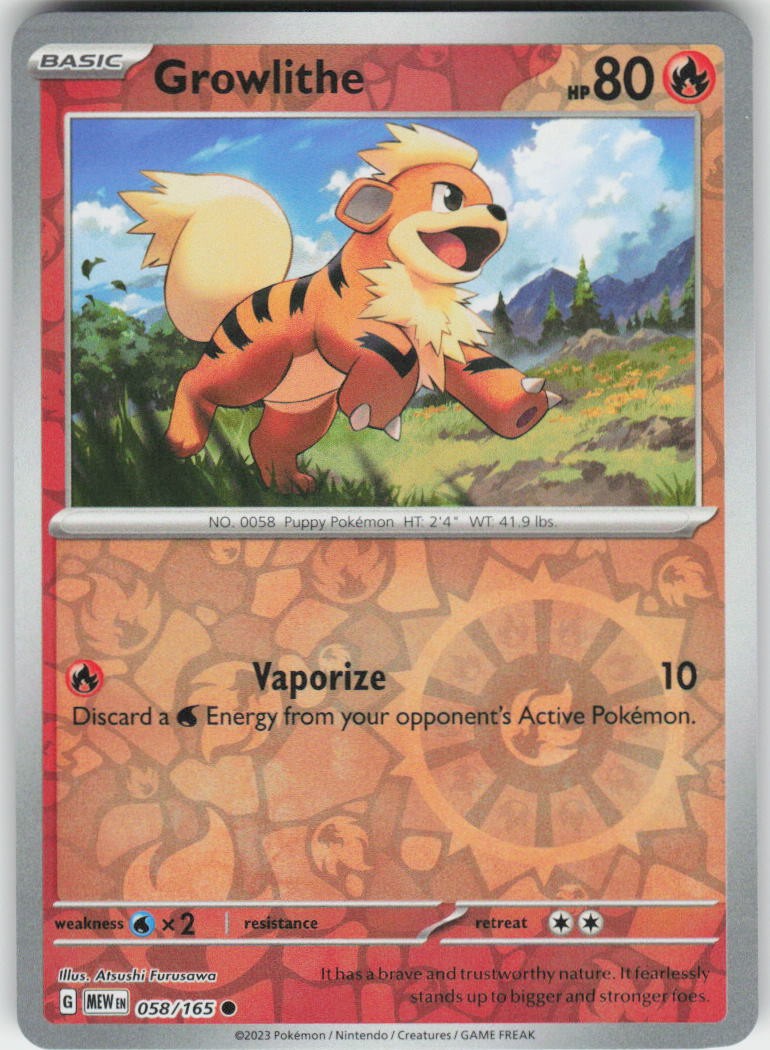 Growlithe 58/165 Reverse Holo Common 151 Pokemon NM