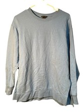 Eddie Bauer Women's Size Small Crewneck Sweatshirt Light Blue Slit Sides Fleece