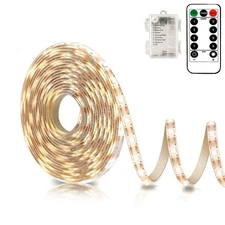 Battery Powered Led Strip Lights with Remote Warm White, 8 Modes, Dimmable, T...