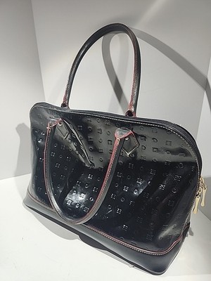 Arcadia Purse Black Embossed  Shoulder Bag Patent Leather  Made in Italy