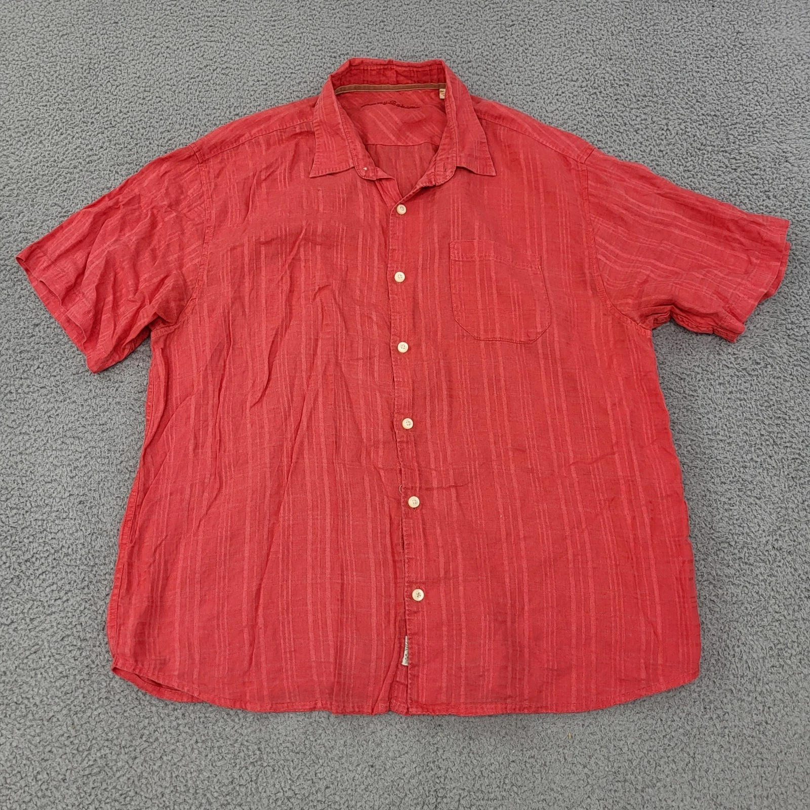 Tommy Bahama 100% Linen Shirt Mens XLX Red Striped Pocket Button Up